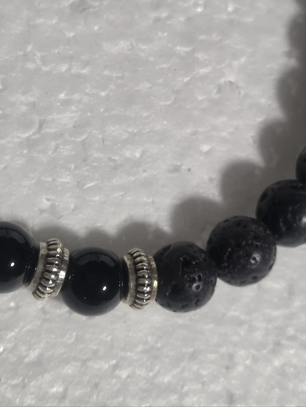 Handcrafted Black Beaded Wolf Head Stretch Bracelet